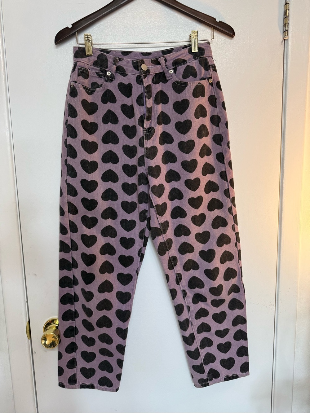 SHEIN Lavender and Black Heart Denim Jeans